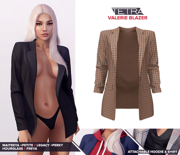 TETRA - Valerie Blazer + Hoodie & Shirt (Brown plaid)