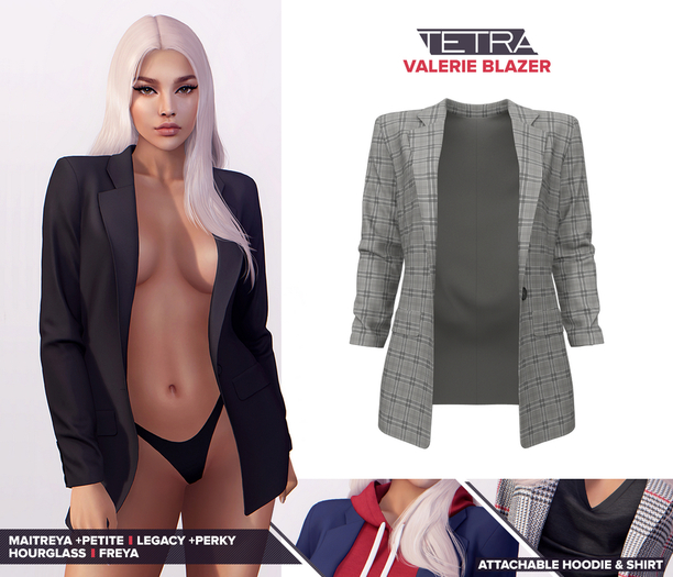 TETRA - Valerie Blazer + Hoodie & Shirt (Gray plaid)