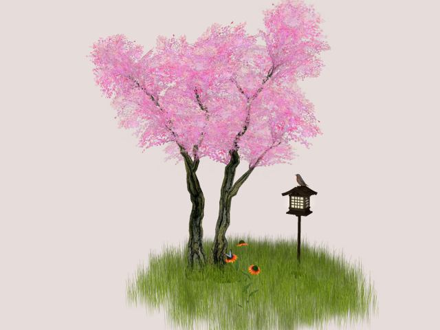 Pink mesh tree with lamp