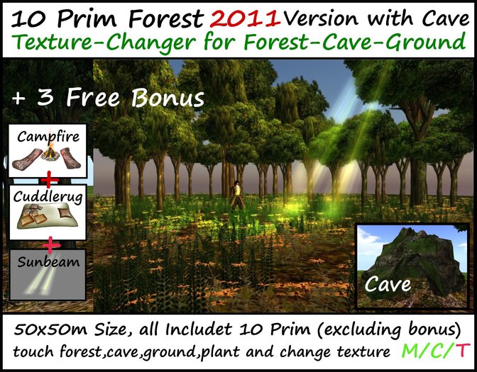 10 prim forest 2011 version with cave *you can all change texture : cave : forest : ground : plant*