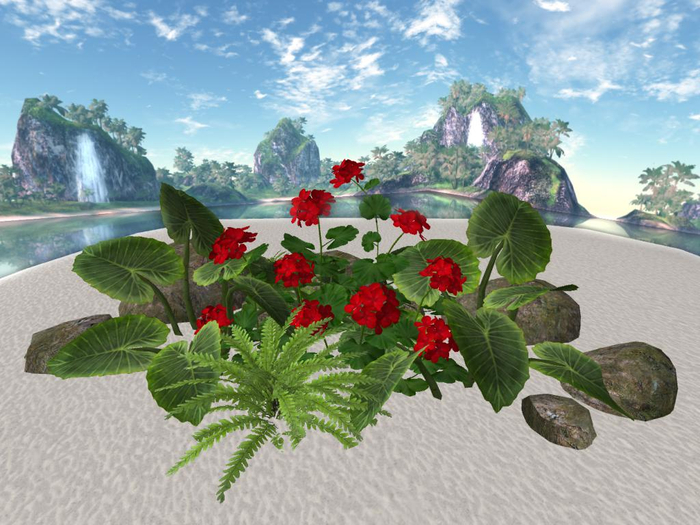 Second Life Marketplace RW Tropical Flower Rock garden green and