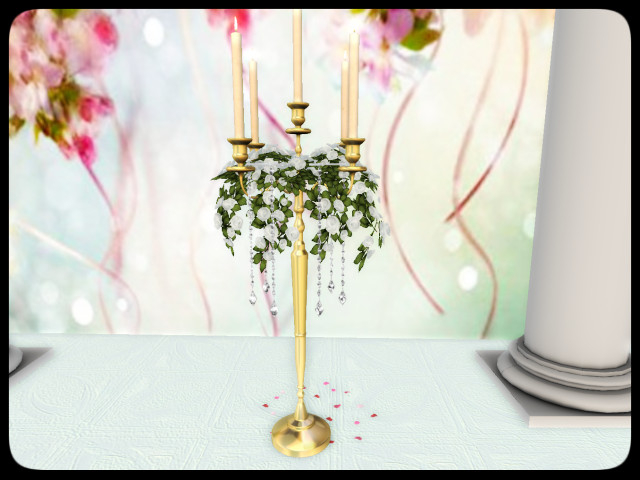 [AE] Wedding Store- Rose Draped Floor Candelabra  WG
