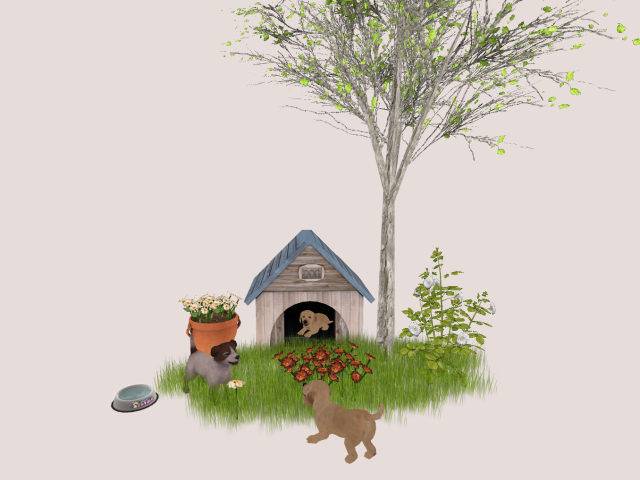 Dog House With Mesh Plants