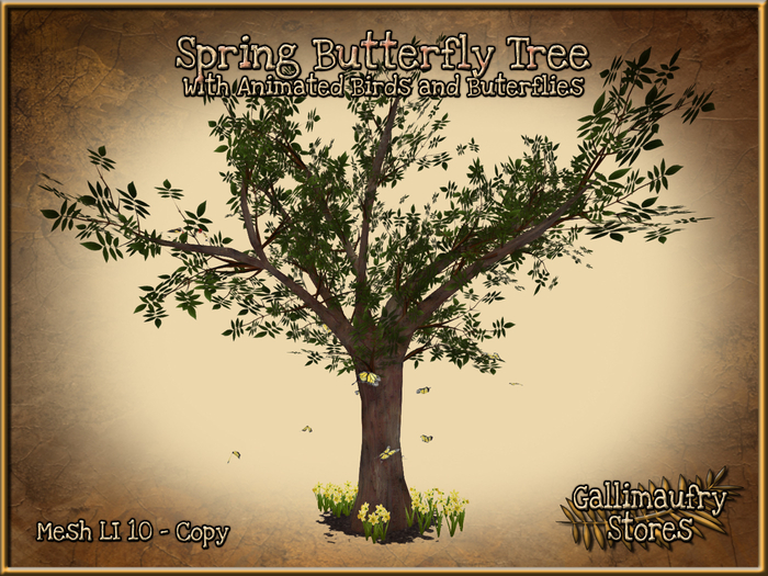 *GALLI* - MESH - Spring Butterfly Tree with Daffodils, Animated Birds & Butterflies