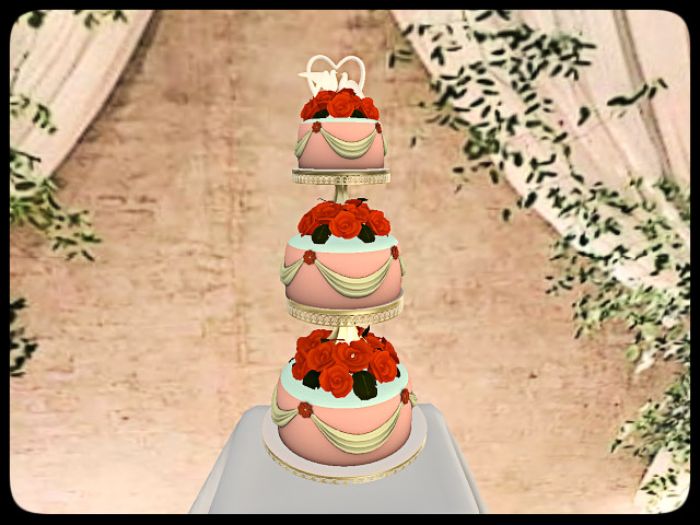 [AE] Wedding Store - Three Level Rose Wedding Cake (Peach)