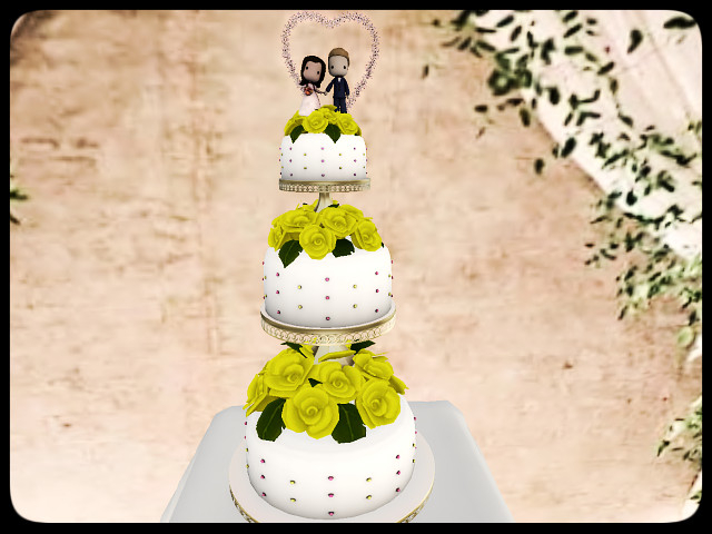 [AE] Wedding Store - White Pearl Layered Wedding Cake (yellow)