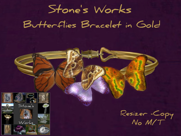Butterfly Bracelet Gld Boxed Stone's Works