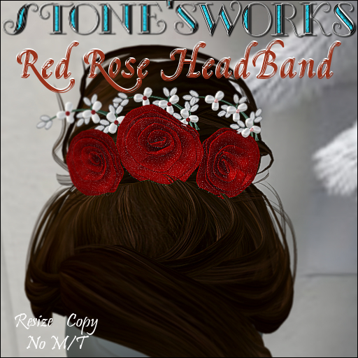 Pearl Red Rose HeadBand Stone's Works