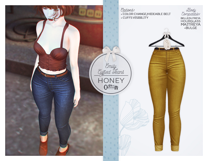 The Secret Store - Emily Cuffed Jeans - Maitreya Lara, Lara + Bulge, Belleza Freya, Slink Hourglass - Honey