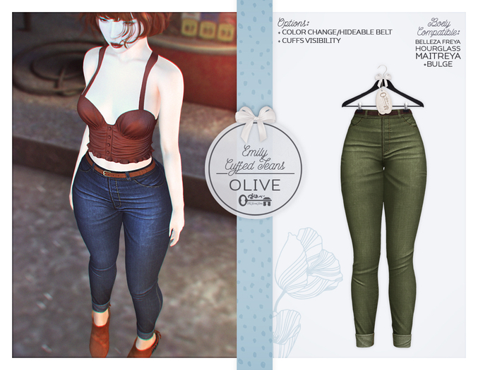 The Secret Store - Emily Cuffed Jeans - Maitreya Lara, Lara + Bulge, Belleza Freya, Slink Hourglass - Olive