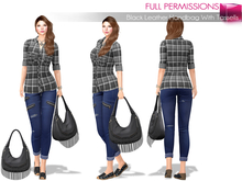 Full Perm Mesh Black Leather Handbag With Tassells