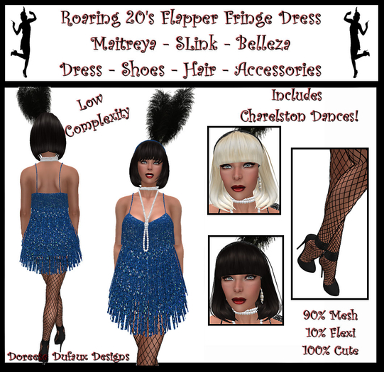 ROARING 20'S FLAPPER FRINGE DRESS BLUE MAITREYA SLINK BELLEZA