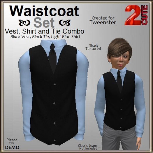 Waistcoat Set [2cute] Black with Light Blue Dress Shirt