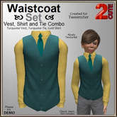 Waistcoat Set [2cute] Turquoise with Gold Dress Shirt