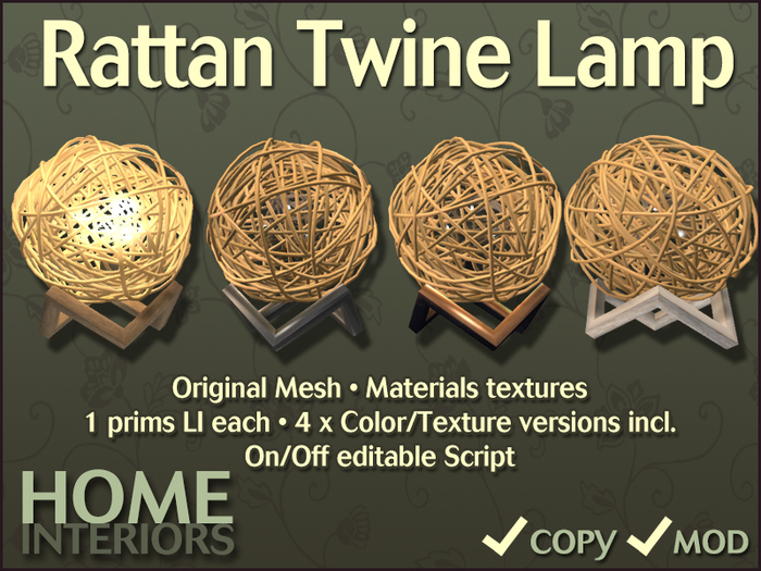 Home Interiors: Rattan Twine Table Lamp (BOXED)