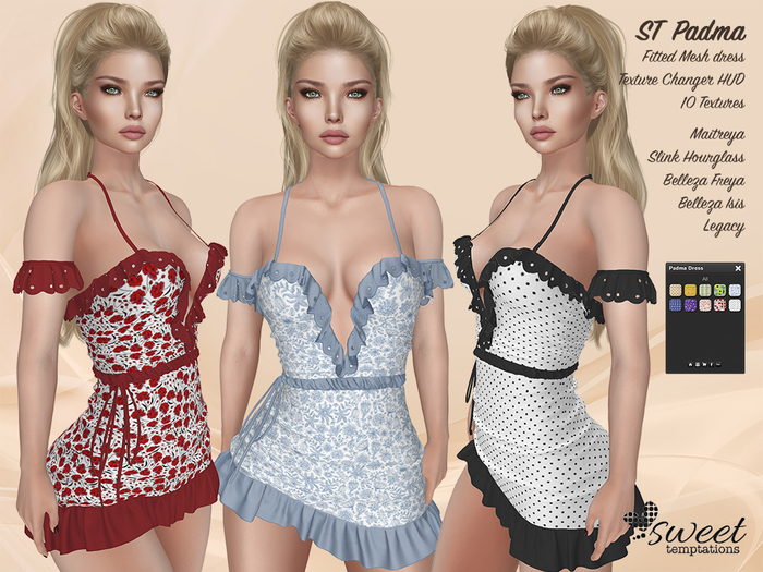 ST :: Padma Dress for Maitreya Lara, Slink (H), Belleza (I, F), Legacy. 10 Tex HUD.