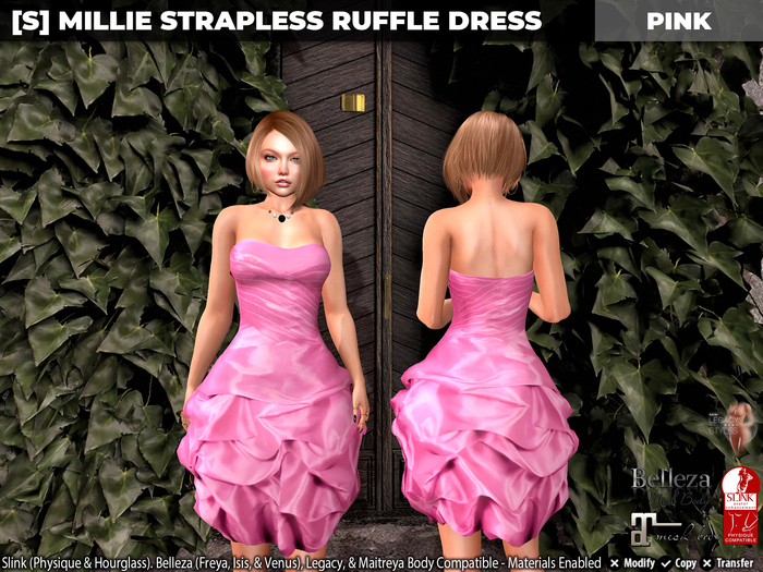 [S] Millie Strapless Ruffle Dress Pink