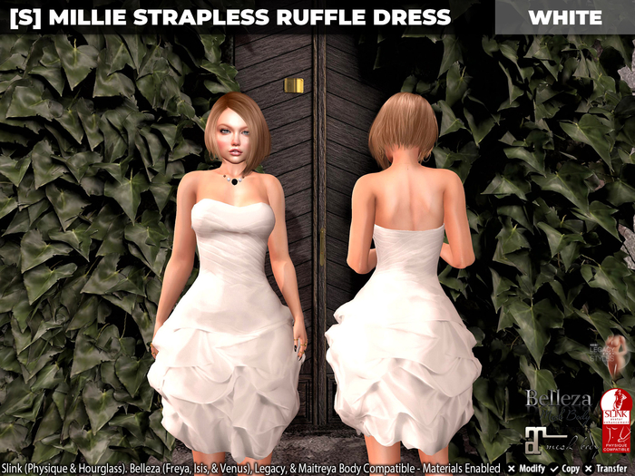 [S] Millie Strapless Ruffle Dress White