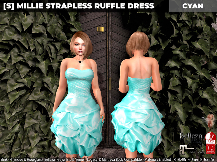 [S] Millie Strapless Ruffle Dress Cyan