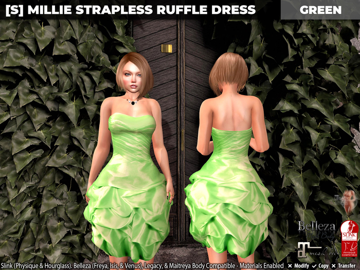 [S] Millie Strapless Ruffle Dress Green