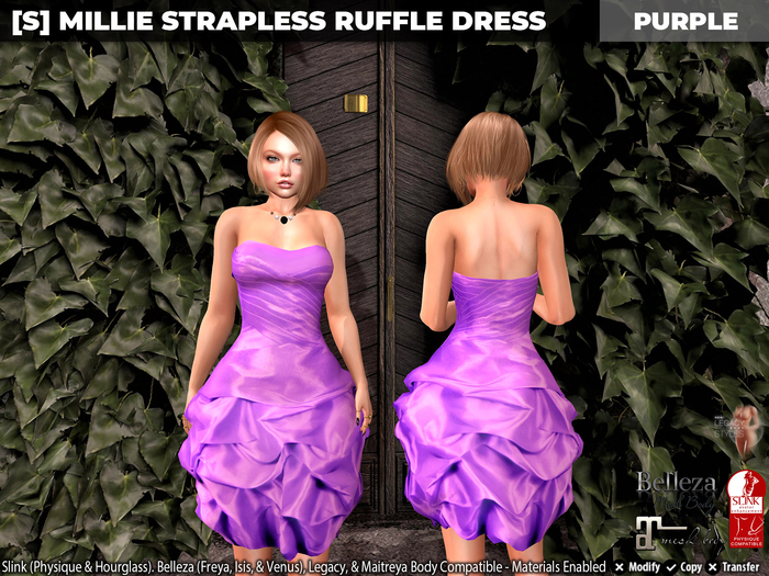 [S] Millie Strapless Ruffle Dress Purple