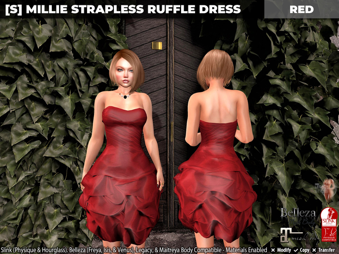 [S] Millie Strapless Ruffle Dress Red