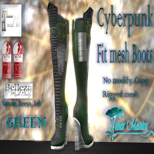 +Inner Manta+Cyberpunk Boots -GREEN-