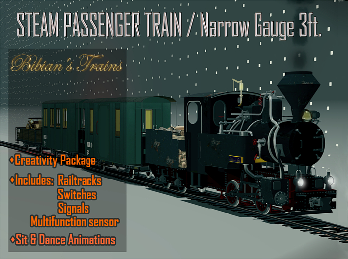 STEAM PASSENGER TRAIN narrow gauge 3ft (0.914m)
