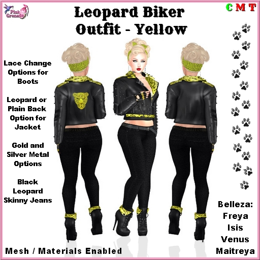 Pink Grenade - Kool Leather Leopard Biker Outfit - Yellow