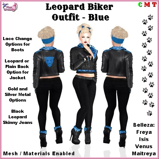 Pink Grenade - Kool Leather Leopard Biker Outfit - Blue