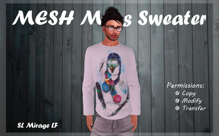 MESH Mens Sweater Penguin skier