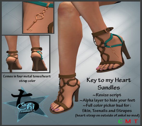 ~{Chi}~Key to my Heart Sandles ~Copper with Turquoise