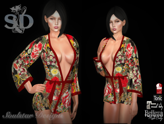 Little Kimono Robe - Red Black and Gold 2 Trims