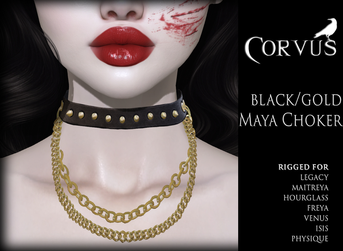 Corvus : Black/Gold Maya Rigged Choker