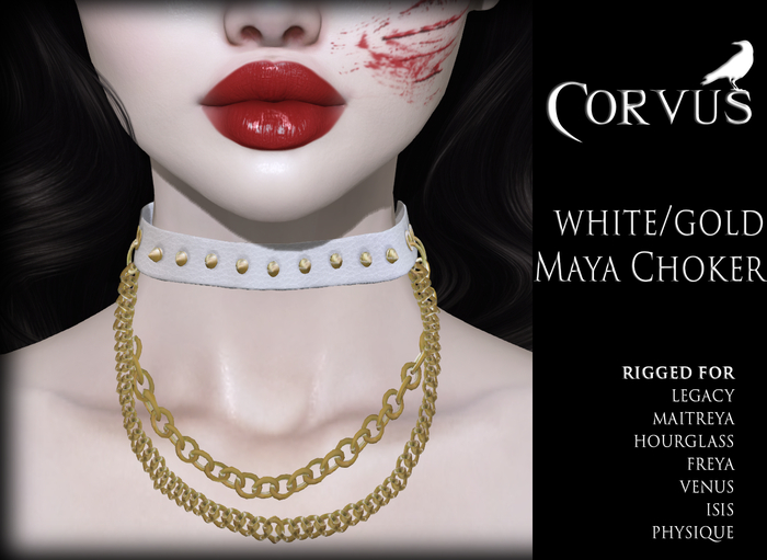 Corvus : White/Gold Maya Rigged Choker