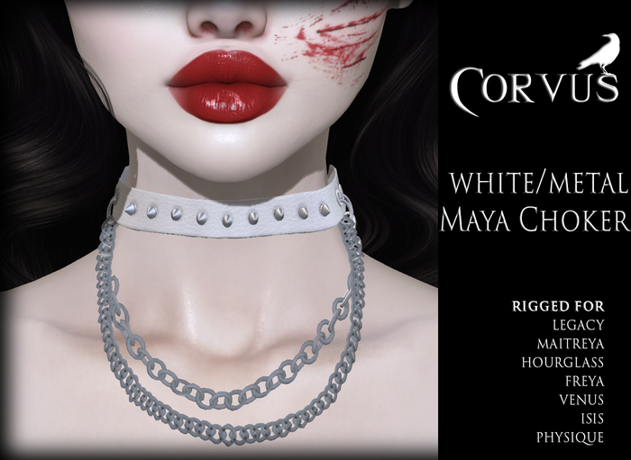 Corvus : White/Metal Maya Rigged Choker