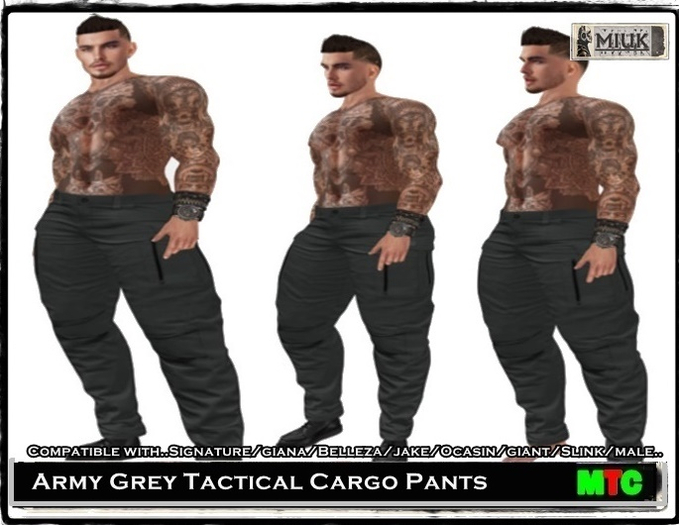 MIUK - Army Grey  Tactical Cargo Pants