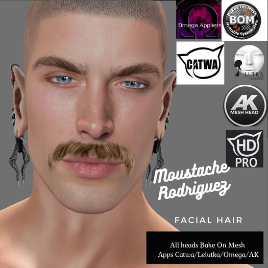 !O.S! Moustache Rodriguez bl  BOM HD pro/Catwa/Omega/Lelutka/AK