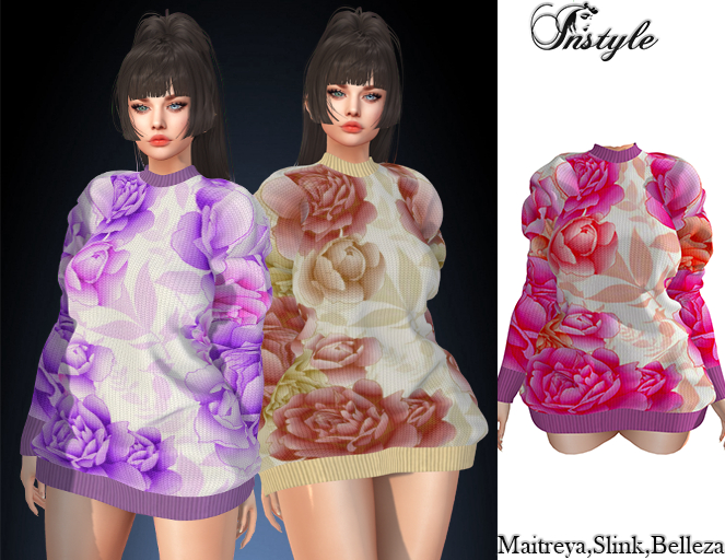 InStyle-Sweater with roses -v2/Maitreya,Slink,Belleza/