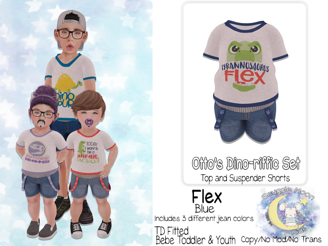 {SMK} Otto's Dino-riffic Set | Flex - Blue | Bebe Toddler & Youth + Toddleedoo Fitted