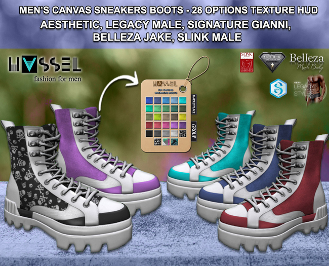 (HASSEL) MEN'S CANVAS SNEAKERS BOOTS 331 AESTHETIC NIRAMYTH LEGACY MALE & ATHLETIC BELLEZA JAKE SIGNATURE GIANNI SLINK