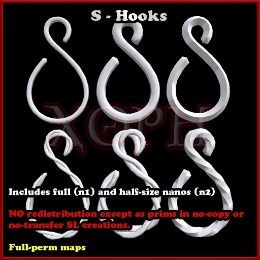 Sculpted S Hooks (Sculpty Ess Hook, Sculpted, Sculptie) with n2 nano versions (half size) 