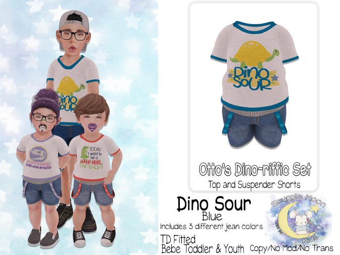 {SMK} Otto's Dino-riffic Set | Dino Sour - Blue | Bebe Toddler & Youth + Toddleedoo Fitted
