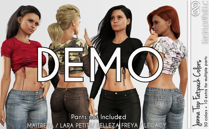 Demo Jenna Female Top Fatpack Colors - Maitreya Lara, Lara Petite, Belleza Freya, Legacy - FashionNatic