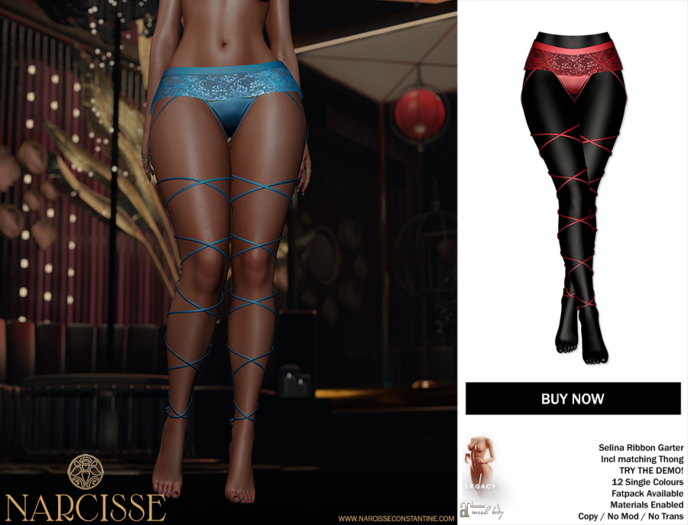 -Narcisse- ADD - Selina Ribbon Garter & Thong - Poppy