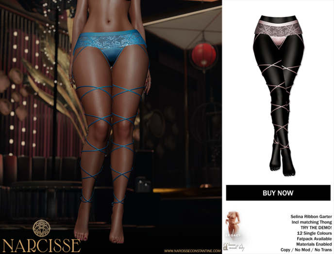 -Narcisse- ADD - Selina Ribbon Garter & Thong - Mushroom