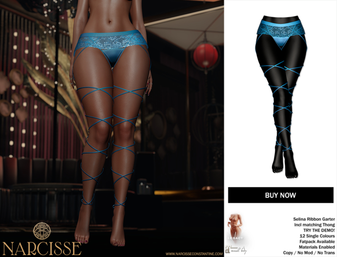 -Narcisse- ADD - Selina Ribbon Garter & Thong -  Azure