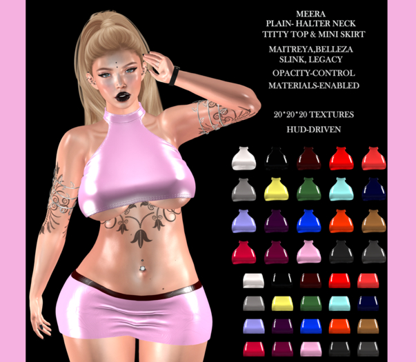 !MB! MEERA- PLAIN- HALTER NECK TITTY TOP & MINI SKIRT