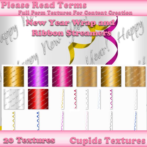 20 New Year Wrap and Ribbon Streamer Textures