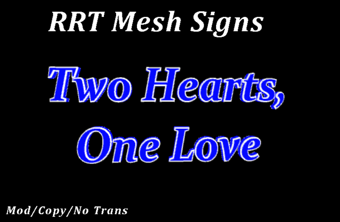 RRT Mesh Sign: Two Hearts, One Love (Blue/White)